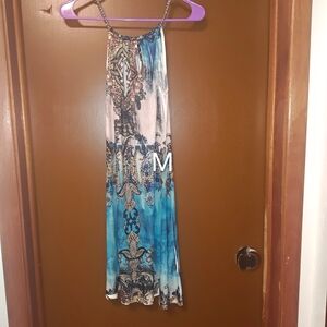 Bohemian Blue and Beige Maxi Dress